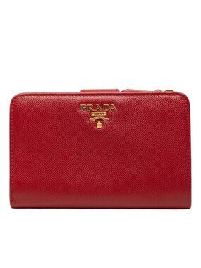 Prada Logo Bifold Wallet Red Saffiano Leather